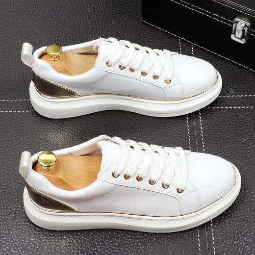 Korean style mens casual genuine leather shoes lace-up white derby shoe trend youth platform sneakers streetwear footwear male
