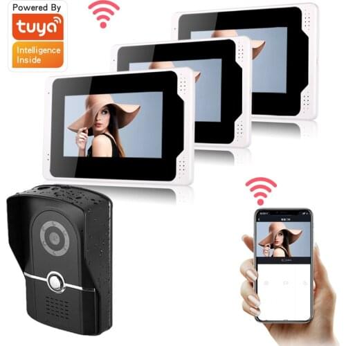 New Smart Tuya 7 inch WiFi Video Doorbell Camera Video Intercom 3 Touch Screen Monitors APP Remote Control For Familiy Security