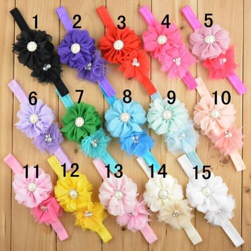 15 colors , Low Price Flower Headbands With Pearl in Center Vintage Flower headbands 20pcs/lot