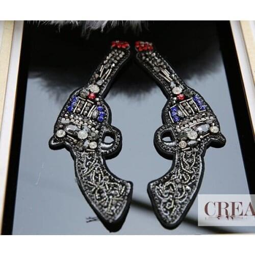 Punk beaded Pistol design embroidered applique patch decoration sew on patches for clothes parches para la ropa