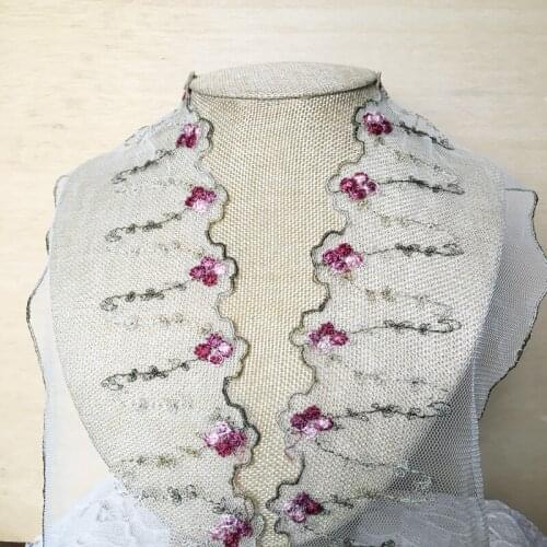 Top Quality 9.5cm wide 15yards/lot 3D flower embroidery mesh lace fabric trims for decoration