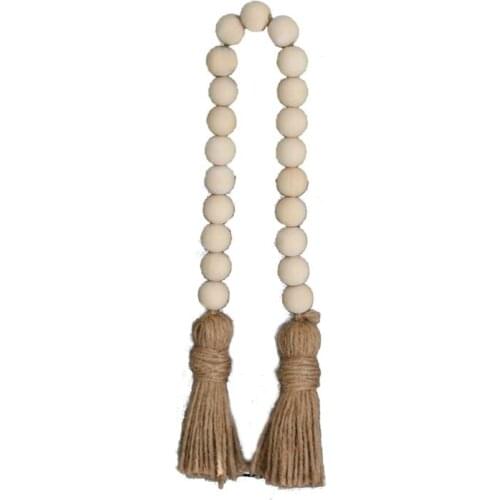W3JE Tassel Farmhouse Beads Natural Wood Bead Garland Kids Baby Nursery Room Decor Rustic Wedding Vase Ornament