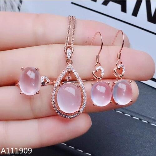 KJJEAXCMY boutique jewelry 925 sterling silver inlaid Natural Ross quartz Necklace Ring Earring Set Support Detection