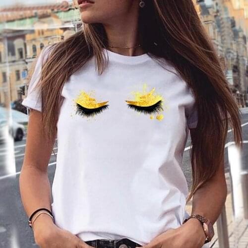 Women 90s Funny Eyelash Sleep Casual Short Sleeve Cartoon Summer Fashion Tshirts Clothes T Top Ladies Print Tee T-Shirt Clothing