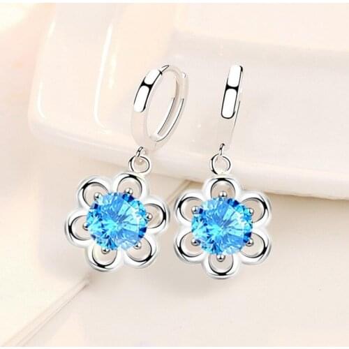 KOFSAC New Fashion Silver Color Earrings Women Valentines Day Accessories Charm Flower Zircon Hoop Earring Lady Party Jewelry