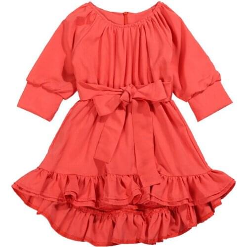 2-6T Kids Girls Spring Autumn Long Dress Clothes Little Girl Wedding Evening Party Princess Dresses Red