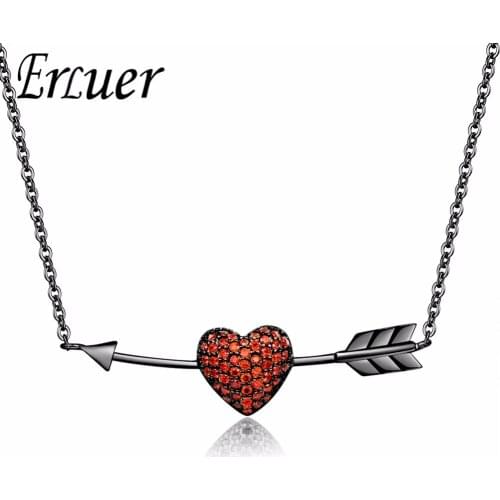 ERLUER pendant necklace for women Romantic arrow red heart crystal jewelry Girl adjustable zircon necklaces fasion jewellery