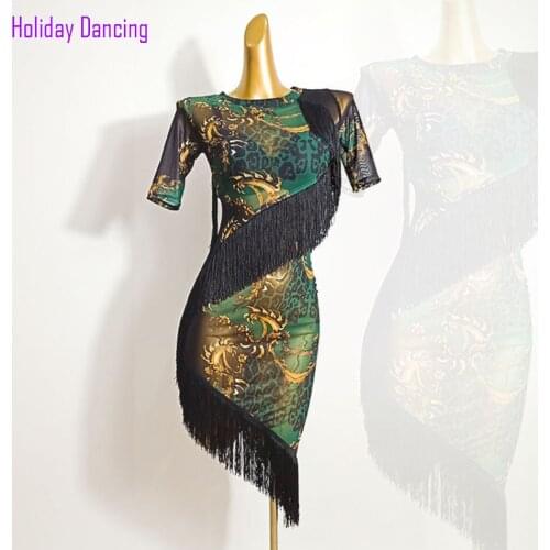 Fringe Women Latin Dance Dress Floral Half Sleeve Tassel Dancing Practise Cloth Samba Tango Chacha Dancing Performamnce WL509