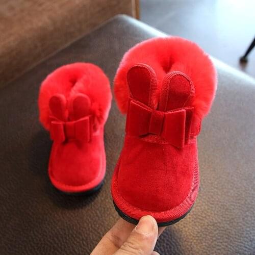 Baby Girl Snow Boots Children Boot Winter Warm Plush Rabbit Princess Shoes Kids Sneaker Lovely Soft Boots Pink platform boots