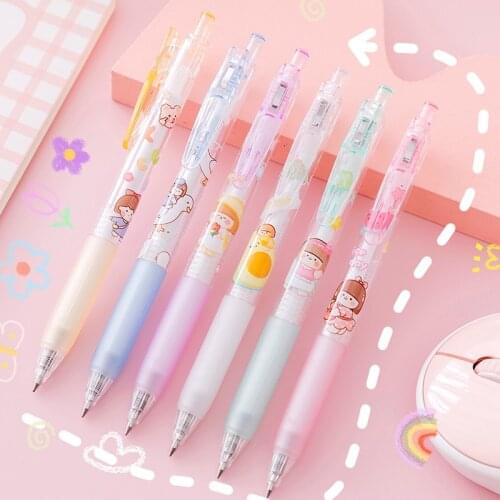 1pc / 6pcs Kawaii Cartoon Girl Gel Pen 0.5mm Black Ink Press Gel Pen Simple Writing Pen School Supplies