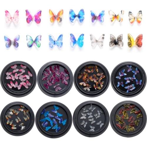 Boxed 10pcs Color Resin Manicure Mini Butterfly Appliques DIY Craft Supplies Material Nail Arts Decor Accessories Embellishments