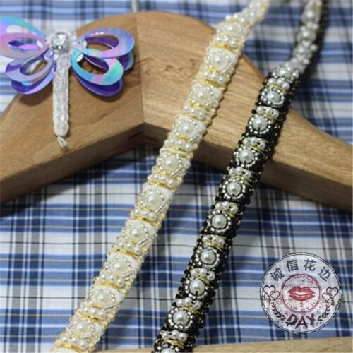 2Yards /lot 1.2cm High Quality DIY Manual Bead Lace Fabric Fake Pearl Lace Trim Decoration Wedding Accessories Dress Lace Collar