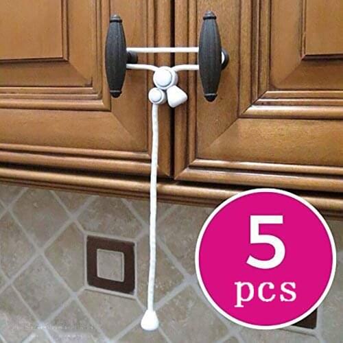 5Pcs Child Anti-pinch Safety Cabinet Door Lock & Strap Baby Kid Toddler Infant Security Protection Cabinet Window Door Interlock