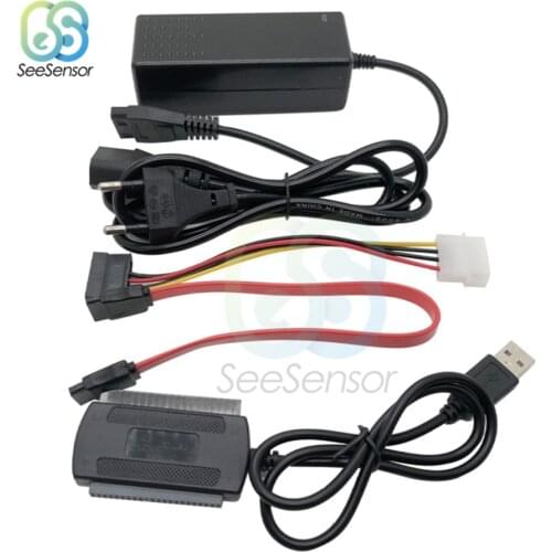 SATA PATA IDE Drive to USB 2.0 Adapter Converter Cable for Hard Drive Disk HDD 2.5" 3.5" with EU/US Plug Power Adapter