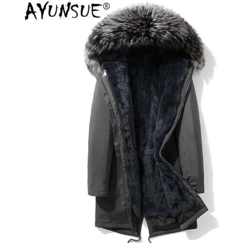 AYUNSUE Winter Parka Real Fur Coat Men Rex Rabbit Fur Liner Winter Jacket for Men Fox Fur Collar Warm Parkas Hombre 2020 4948