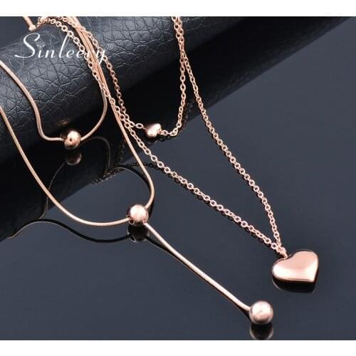 SINLEERY Stainless Steel Necklace Love Heart And Ball Couple Gold Color Chain Womens Pendant Fashion Jewelry 2021 XL281 SSK
