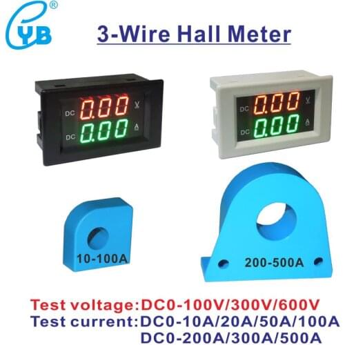 YB4835HVA Digital Voltmeter Ammeter DC 100V 300V 600V Panel Amp Volt Hall Voltage Current Meter DC 0-10A 20A 50A 100A 200A 500A