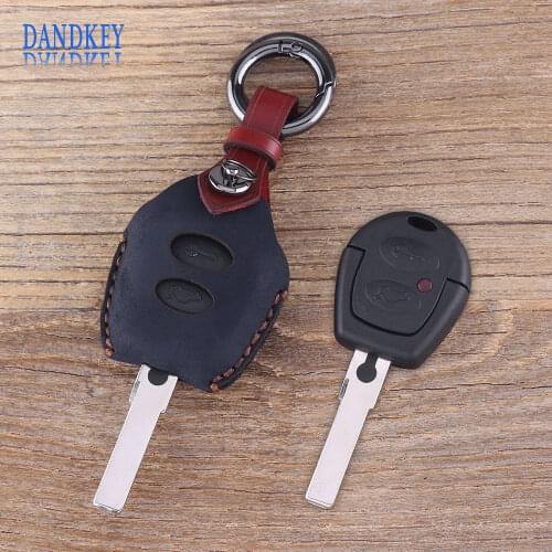 Dandkey Leather Cover 2 Buttons For Volkswagen VW Passat Polo Golf Sharan Bora Key Shell Case Fob Car Key Cover