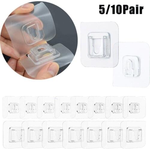 5/10 Pairs Double-Sided Adhesive Wall Hooks Hanger Transparent Hooks Suction Cup Sucker Wall Storage Holder For Kitchen Bathroom