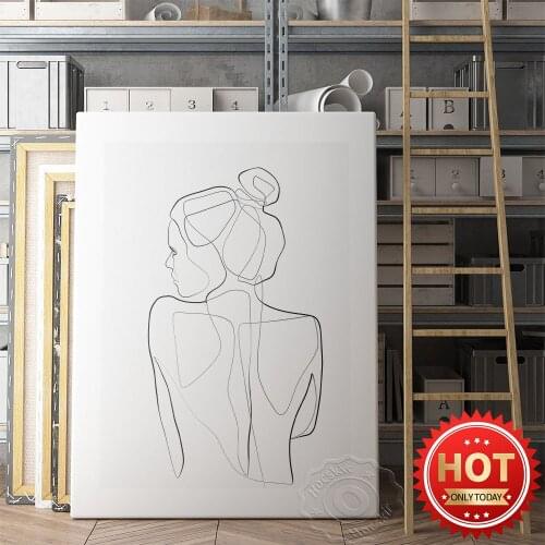 Girl Beauty Back Sketch Art Poster, Modern Simple Style Line Drawing Wall Picture, Minimalist Home Canvas Painting Decor Mural