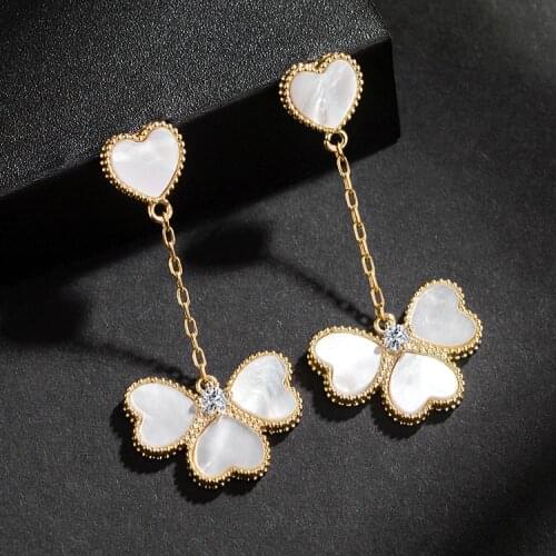 Ins Hot Clover Earrings Female Simple Temperament Long Earrings South Korea Internet Star Personality Ear Accessories