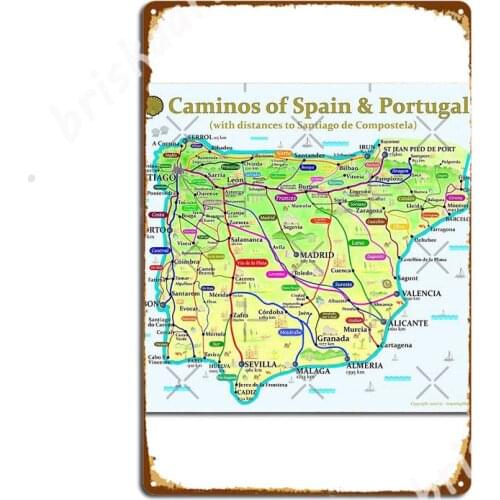 The Camino Map Of Spain And Portugal Metal Signs Wall Designing Cinema Living Room Plaques Tin sign Posters