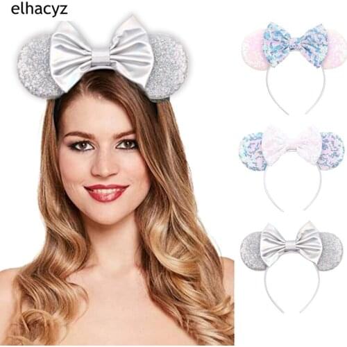 Classical Mouse Ears Headband For Women Girls Festival Party Princess Hairband Kids Sequin Bow Female Cute New Hair Accessories