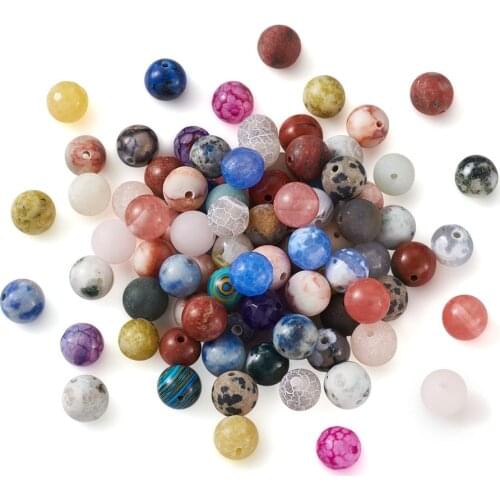 250Pcs Natural Gem Round Beads Agates Amazonite Loose Stone 8-8.5mm for DIY Bracelet Necklace Jewelry Making