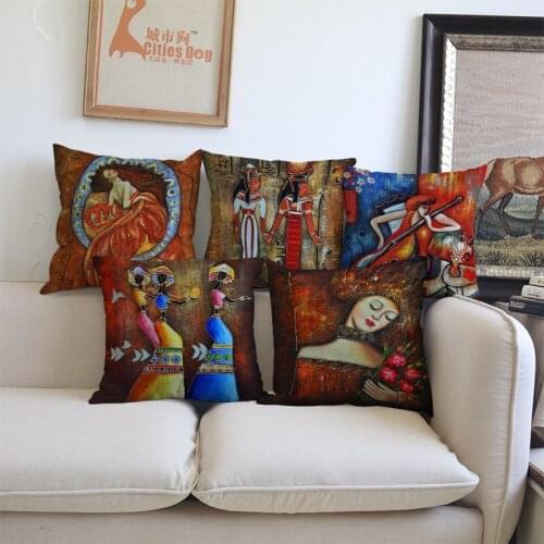 Oil Painting Style Ancient Egypt European And African Women Pillow Case Home Gallery Hotel Sofa Chair Decorative Cushion Cover