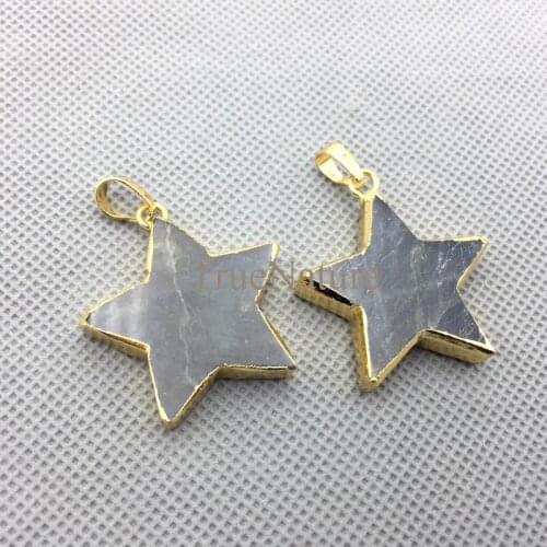 Fashion Jewelry Vintage Star Type Nature Labradorite Pendants Charms With Gold Finish Trims Single Bail In 30mm PM4339