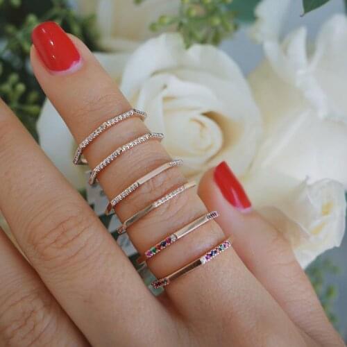 Geometric Hexagon Ring white rainbow cz size 5 6 7 8 simple cz eternity band stack ring set
