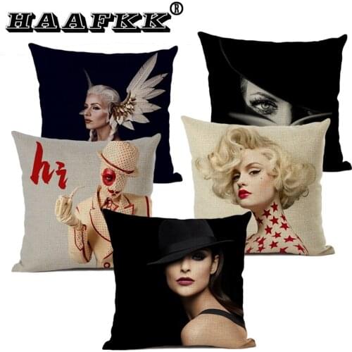 Sexy female portrait art, linen cushion cover, used for living room sofa decoration, 45x45cm square pillow