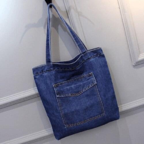 2020 New Large Capacity Women Shoulder Bags Wild Casual Handbag Street Canvas Denim Shoulder Bag Solid Color Zipper Shopping Bag
