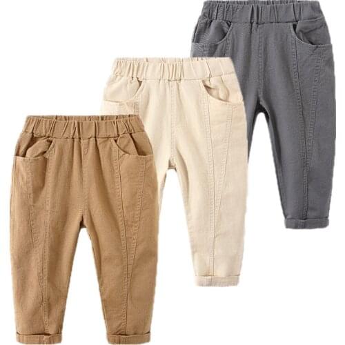 2021 Spring Autumn New Arrival 2 3 4-10 Years Children Clothing Solid Color Pocket Long Loose Trousers Pants For Kids Baby Boys