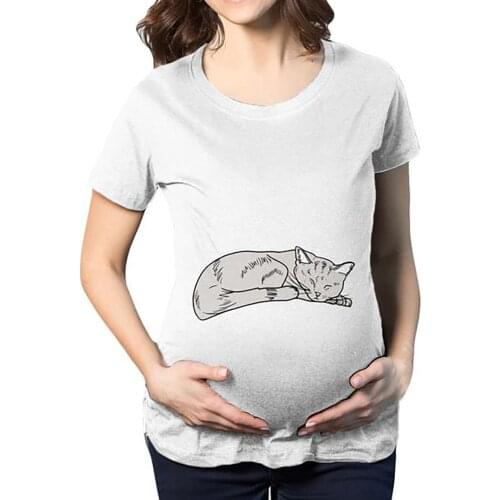 New Cute Pregnant Maternity Clothes Casual Pregnancy T Shirts Cartoon Cat Print Funny Pregnant Women Summer Tees Pregnant Tops