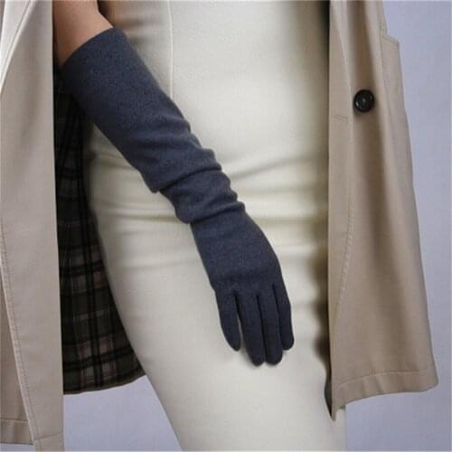 Female Fashion Elegant Cashmere Wool Dark Gray Gloves 50cm Long Section Elbow Elastic Female Models Retro Seiko 5-YR11