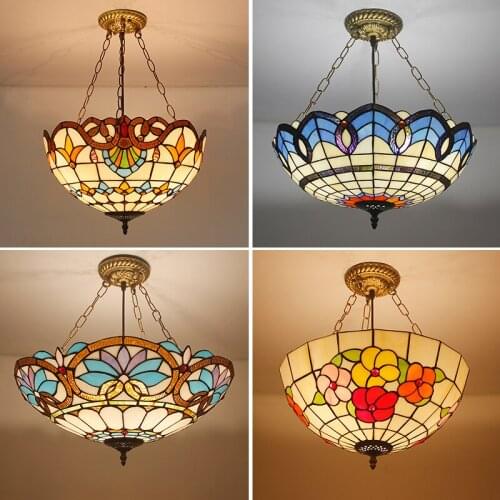 Tiffany-baroque stained glass pendant lamp E27 110-240 in a chain pendant lights for home, living room, dining room bed 40 cm