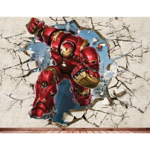 Custom mural wallpaper 3D Iron Man Broken Wall Childrens Room Background Wall Painting
