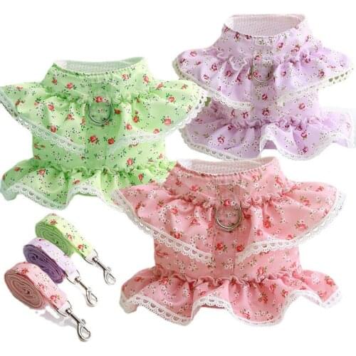 Adjustable Pet Vest Harness Leash Set Breathable Fresh Floral Small Dogs Cat Vest Harnesses Chest Strap For Chihuahua Teddy Dogs