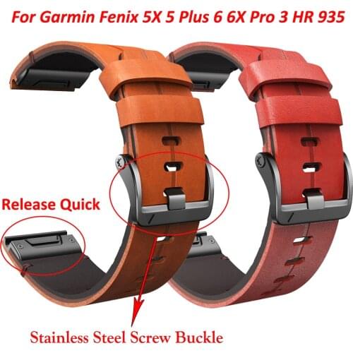 Wrist Strap For Garmin Fenix 6X Pro 5X Plus 3/3HR Wristband Quick Fit 26mm Leather Watch Band Forerunner 935/945 Bracelet Correa