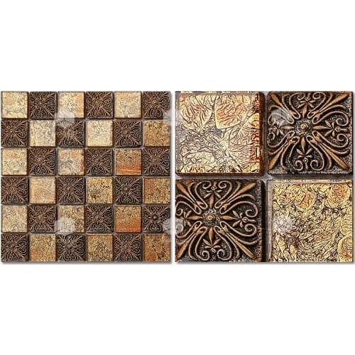 Retro resin engraved mosaic crystal glass puzzle TV background wall living room simple parquet kitchen backsplash bathroom tile