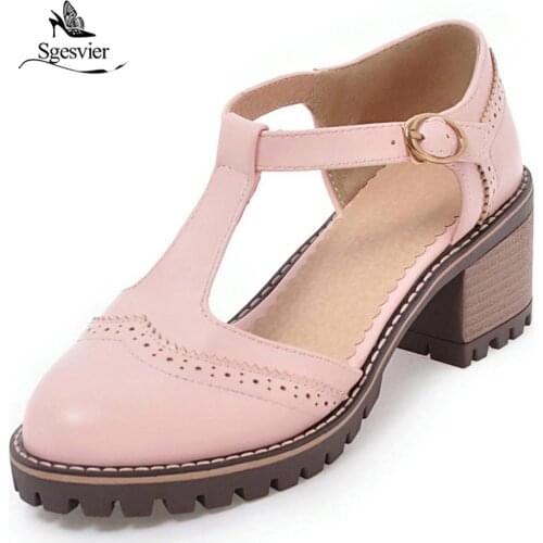 SGESVIER New Pumps Brand 2018 Designer Thick Heel T-Strap Pumps Women Superstar High Heels Ladies Casual Fashion Shoes OX204