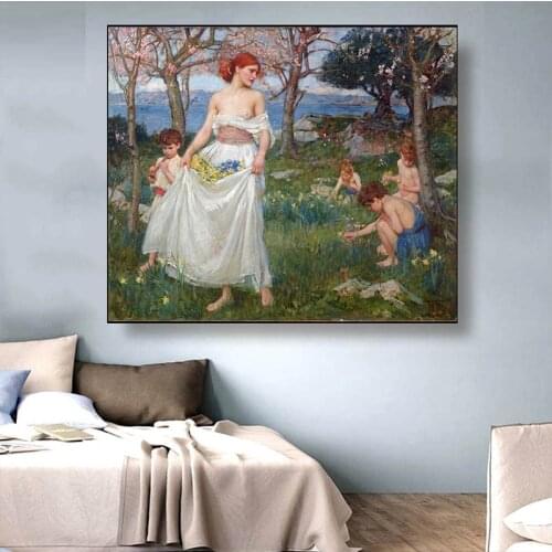 Citon William Waterhouse《Spring Song》Canvas Oil painting Artwork Poster Picture Modern Wall Decor Home Living room Decoration