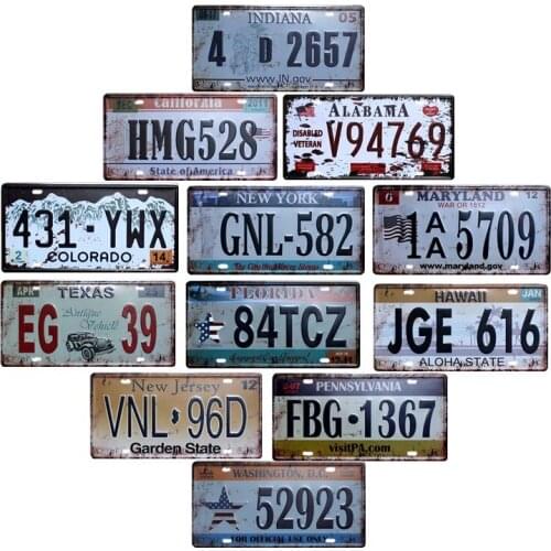 USA License Plates Vintage Plaque United States Metal Tin Signs Wall Decoration Bar Pub Club Decorative Home Decor 15x30cm
