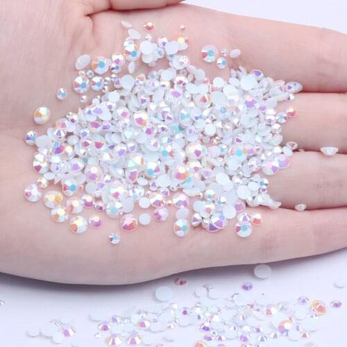 Resin Rhinestones White AB Non Hotfix 2mm 2.5mm 3mm 4mm 5mm 6mm Round Glue On Stones For 3D Nails Art DIY Decoration