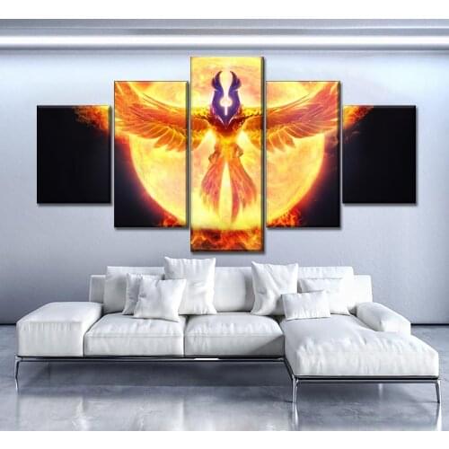 Home Decoration Prints Painting 5 Pieces DotA 2 Fire Phoenix Modern Pictures Wall Art Modular Canvas Poster Bedside Background