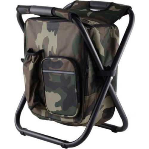 Outdoor Fishing Chair Bag Folding Camping Stool Portable Backpack Cooler Insulated Picnic Bag Hiking Seat Table Bag Bear 150KG