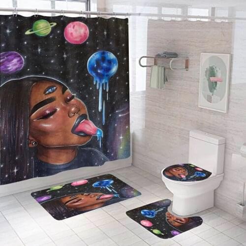 Waterproof Bath Shower Curtain Sets Toilet Seat Cover Non-Slip Bath Mat Rug Carpet Bathroom Decor Polyester Washable
