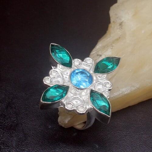 Gemstonefactory Jewelry Big Promotion Single Unique 925 Silver Dashing Green Topaz Handmade Women Men Gifts Rings 7.5# 20213080