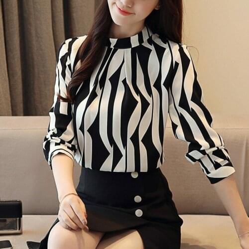 Tops Women Blouse Fashion Office Striped Shirt Chiffon Shirt Long Sleeve